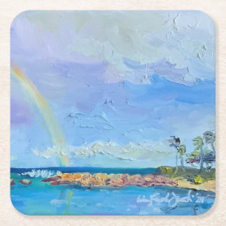 Posavasos Cuadrado De Papel Laguna Rainbow Ko'Olina 4 escayola de papel