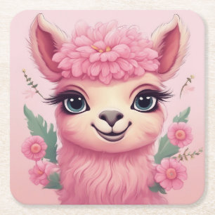 Posavasos Cuadrado De Papel Lama, bebé sonriente rosa