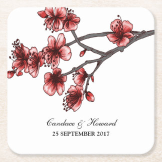 Posavasos Cuadrado De Papel Láminas de papel de cerezo simple rojo