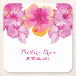 Posavasos Cuadrado De Papel Láminas de papel floral cepillado de Hibiscus