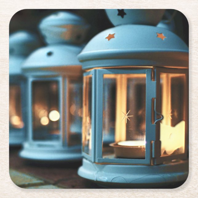 Posavasos Cuadrado De Papel Lámparas, farolillos y velas (Anverso)