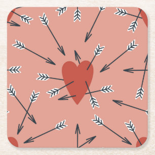 Posavasos Cuadrado De Papel Las flechas del corazón hechas a mano.