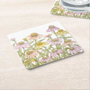 Posavasos Cuadrado De Papel Las flores acuarela Arte botánico