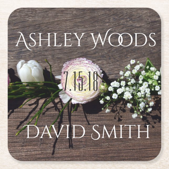 Posavasos Cuadrado De Papel Las flores rústicas ahorran el práctico de costa (Anverso)