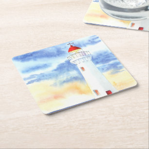 Posavasos Cuadrado De Papel Las Montañas del Faro Náutico