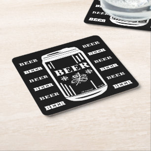 Posavasos Cuadrado De Papel Lata de cerveza - blanco en negro