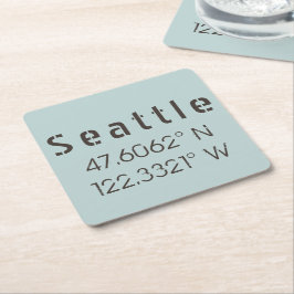 Posavasos Cuadrado De Papel Latitud y longitud de Seattle