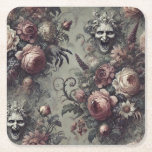 Posavasos Cuadrado De Papel Laugh Lines - Floral gótica<br><div class="desc">Caras que roncan estallaron de flores barrocas,  su risa grabada en pétalos marchitos. Laugh Lines es un vals malvado —donde la belleza grava con colmillos.</div>