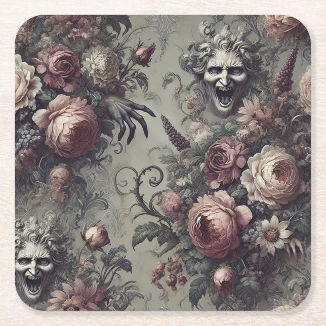 Posavasos Cuadrado De Papel Laugh Lines - Floral gótica (Anverso)