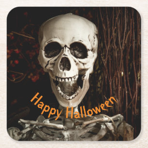 Posavasos Cuadrado De Papel Laughing Skeleton Halloween Paper