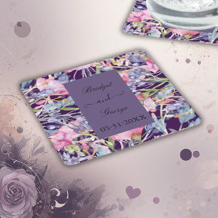 Posavasos Cuadrado De Papel lavanda acuarela flor silvestre vegetación follaje