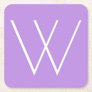 Posavasos Cuadrado De Papel Lavanda con monograma del alfabeto y práctico de