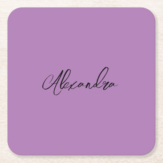 Posavasos Cuadrado De Papel Lavanda de nombre propio de caligrafía plana minim (Anverso)