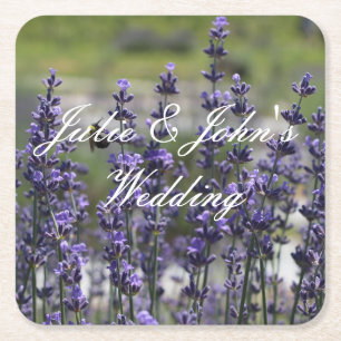 Posavasos Cuadrado De Papel Lavanda Personalizada Boda Favor Atardones