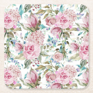Posavasos Cuadrado De Papel Lavanda verde azulada rosada elegante del país de