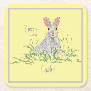 Posavasos Cuadrado De Papel Lavender Easter Bunny Amarillo