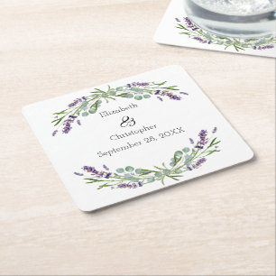 Posavasos Cuadrado De Papel Lavender Eucalyptus Boda Botánico Floral