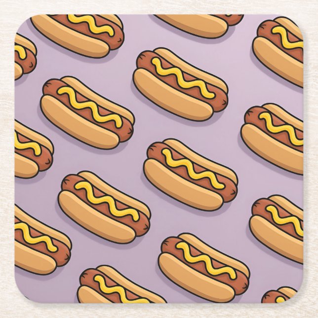 Posavasos Cuadrado De Papel Lavender Hot Dogs Coaster Set (Anverso)
