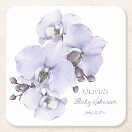 Posavasos Cuadrado De Papel Lavender Orchid Baby Shower Coasters - Floral Baby