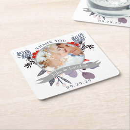 Posavasos Cuadrado De Papel Lavender Red Blue Wildflower Bloom Wreath Boda