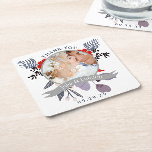 Posavasos Cuadrado De Papel Lavender Red Blue Wildflower Bloom Wreath Boda