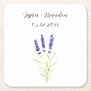 Posavasos Cuadrado De Papel Lavender Watercolor Morado Boho Boda Floral