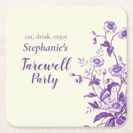 Posavasos Cuadrado De Papel Lavender Wildflower, Fiesta de despedida de las mu