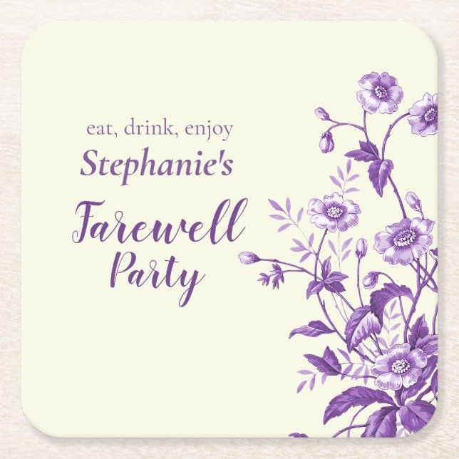 Posavasos Cuadrado De Papel Lavender Wildflower, Fiesta de despedida de las mu (Anverso)