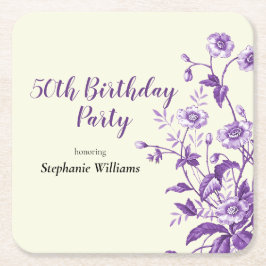 Posavasos Cuadrado De Papel Lavender Wildflower Women's 50th Birthday Party