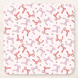 Posavasos Cuadrado De Papel  lazo coqueto rosa femenino 