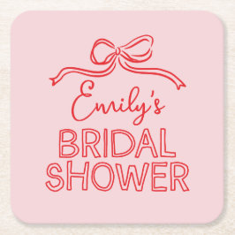 Posavasos Cuadrado De Papel Lazo de coqueta caprichosa que ata la ducha nupcia