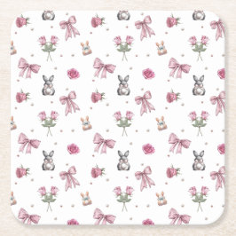 Posavasos Cuadrado De Papel Lazos, Conejitos y Flores