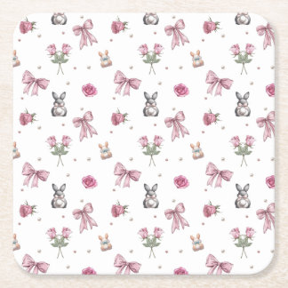 Posavasos Cuadrado De Papel Lazos, Conejitos y Flores