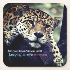 Posavasos Cuadrado De Papel Lazy jaguar en foto de árbol