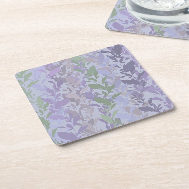 Posavasos Cuadrado De Papel Leafy Creeping Vine Drawing Pattern With Pastels (En perspectiva)