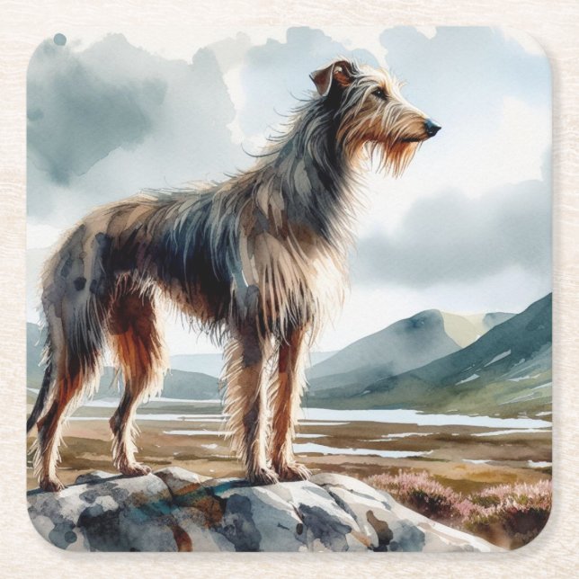 Posavasos Cuadrado De Papel Lebrel Escocés (Anverso)