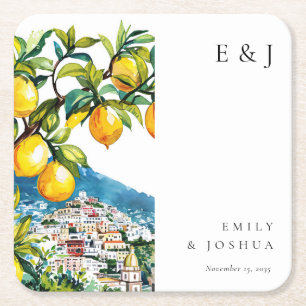 Posavasos Cuadrado De Papel Lemon Citrus Amalfi Coast Boda italiano