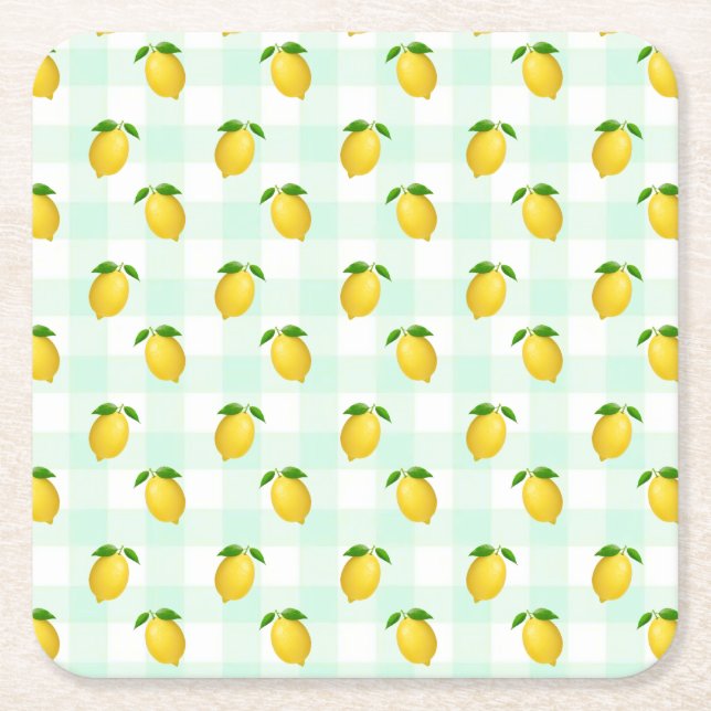 Posavasos Cuadrado De Papel Lemon Citrus Summer Birthday (Anverso)