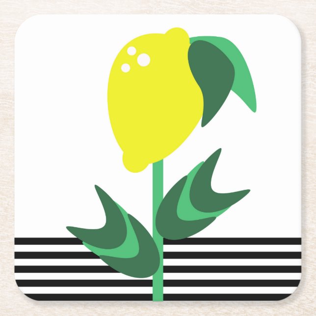 Posavasos Cuadrado De Papel Lemon Garden Plant Stripes (Anverso)