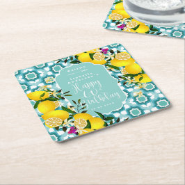 Posavasos Cuadrado De Papel Lemon Mediterráneo Cumpleaños 60 Océano Azul