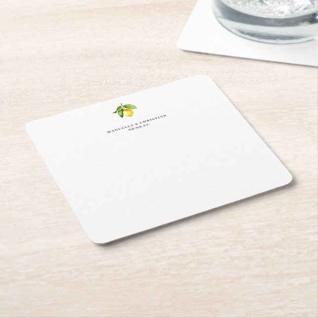 Posavasos Cuadrado De Papel Lemon Wedding (En perspectiva)