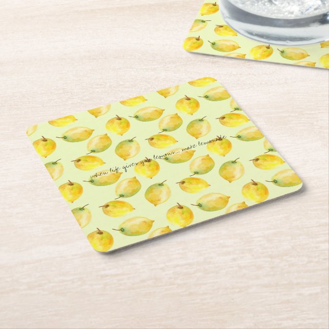 Posavasos Cuadrado De Papel Lemones (En perspectiva)