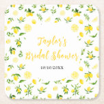 Posavasos Cuadrado De Papel Lemones y ducha de novia follada<br><div class="desc">Esta hermosa y elegante montaña rusa cuenta con limones de cítricos acuarelas y follaje. El texto combina el guión manuscrito y las fuentes serif para un aspecto elegante y moderno. Es perfecto para una ducha casera rústica de primavera o verano.</div>