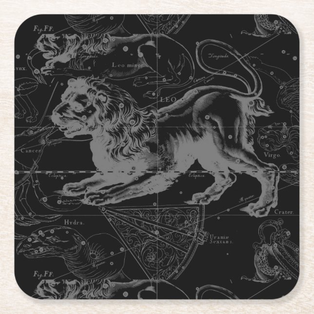 Posavasos Cuadrado De Papel Leo Constellation Hevelius 1690 Julio23 - Agosto 2 (Anverso)