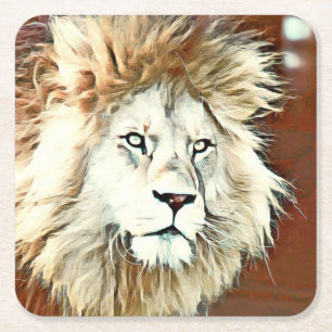 Posavasos Cuadrado De Papel león de animal de colores cálidos
