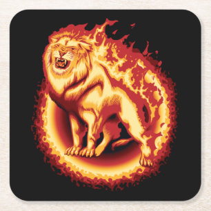 Posavasos Cuadrado De Papel León de Fuego ruidoso