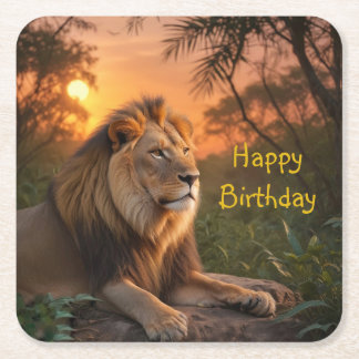 Posavasos Cuadrado De Papel León de Jungle King