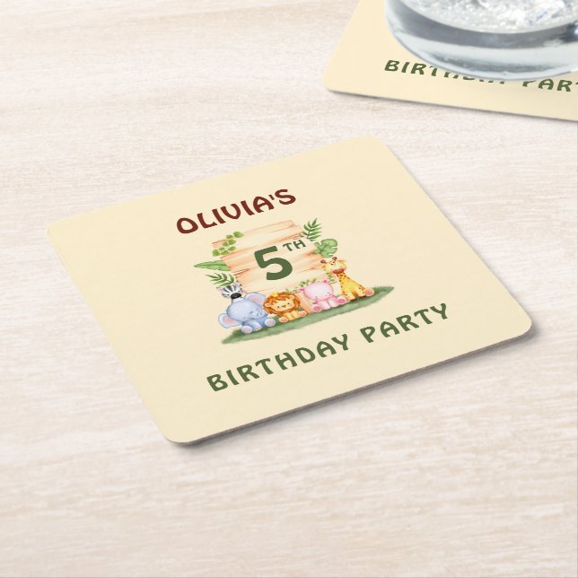 Posavasos Cuadrado De Papel León de la jirafa salvana hippo elefante de cebra (En perspectiva)