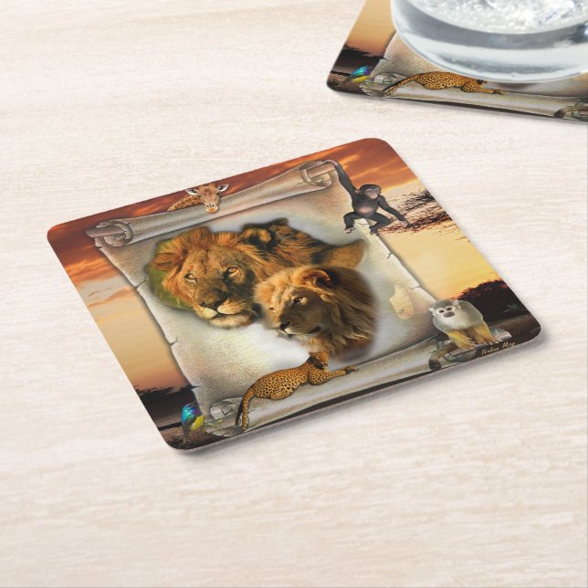 Posavasos Cuadrado De Papel León de vida salvaje de África (En perspectiva)