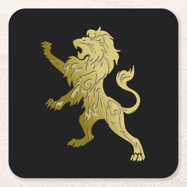 Posavasos Cuadrado De Papel León Real Dorado (Anverso)